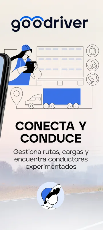 Presentación de Goodriver publicada en Google Play, con conductores, rutas y cargas